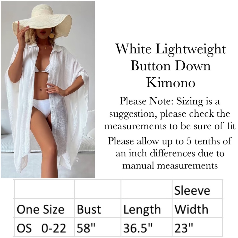 Flowing White Button Down Kimono Beach Coverup - Picture 15 of 15